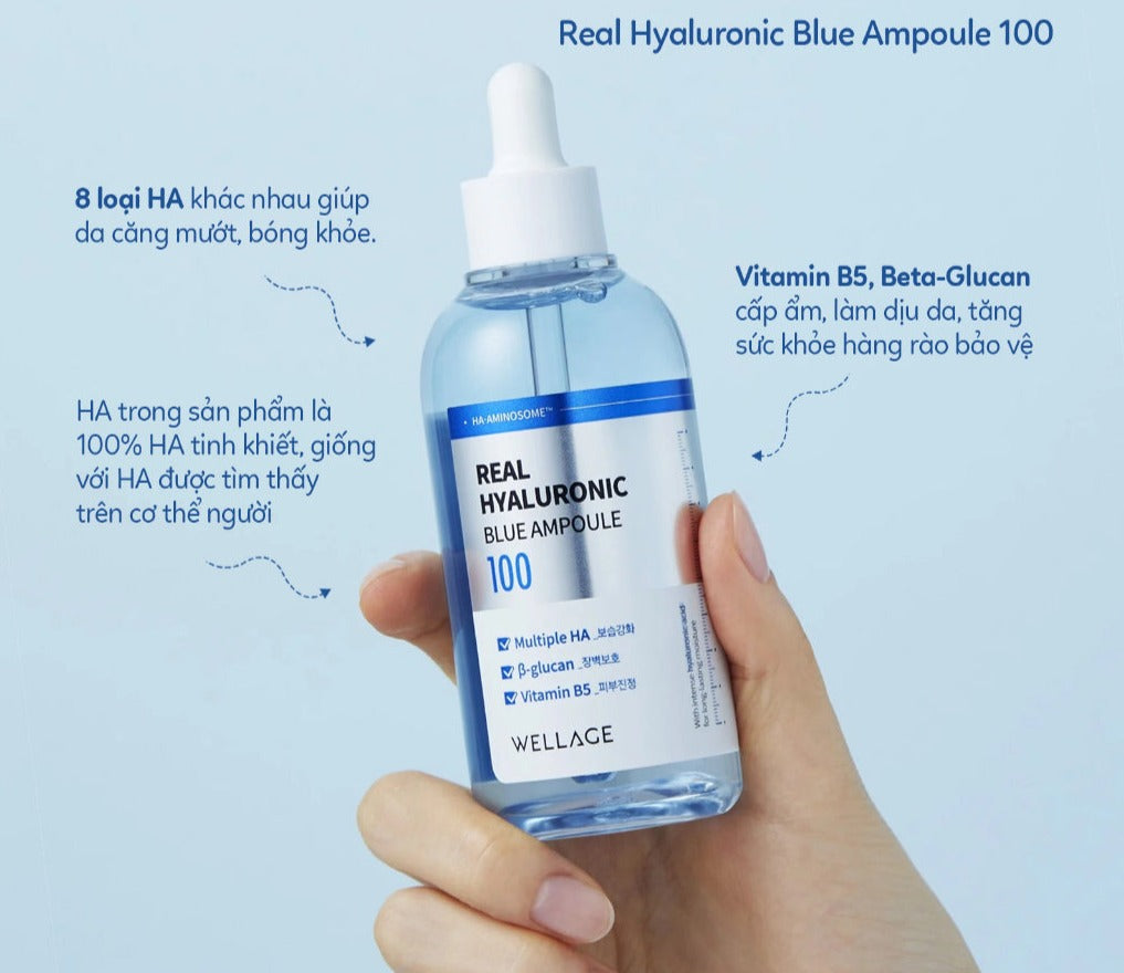 WELLAGE Real Hyaluronic Blue Ampoule - HA cấp nước phục hồi