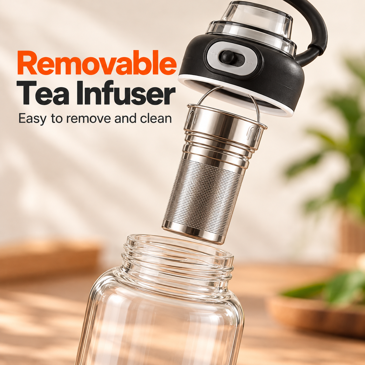 Bình Pha Trà Thủy Tinh – Glass Tea Infuser Bottle (800 mL)